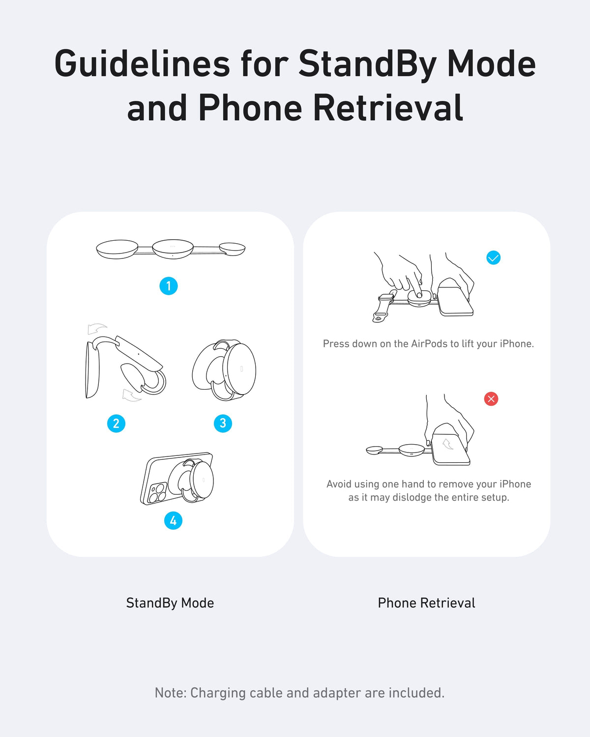 Anker charging guide for Standby Mode and phone retrieval with instructions